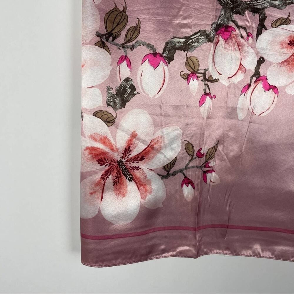 2/$30 NEW Pink Floral White Flower Printed Silky Fashion Scarf - Picture 5 of 7